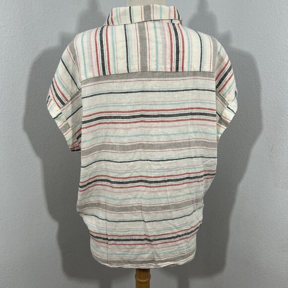 Weatherproof  Top Womens XL Washable Linen Stripe Tie Front Button up Blouse - Picture 3 of 8